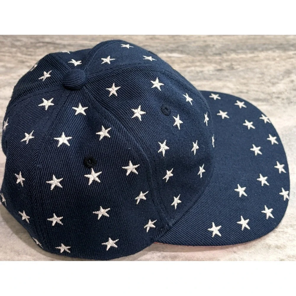 Vintage Kids Star Print Snapback Hat Navy Blue Gold Star 52cm Youth Cap